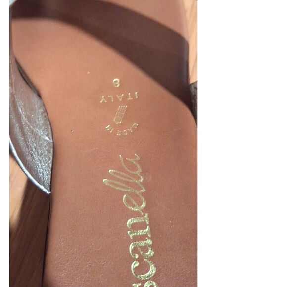 Toscanella Italy Silver Metallic Leather Sandals Rhinestone Ring Thong Size 8 - Picture 6 of 7